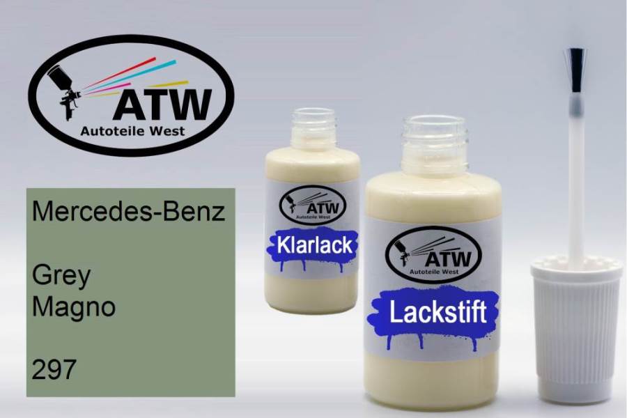 Mercedes-Benz, Grey Magno, 297: 20ml Lackstift + 20ml Klarlack - Set, von ATW Autoteile West.